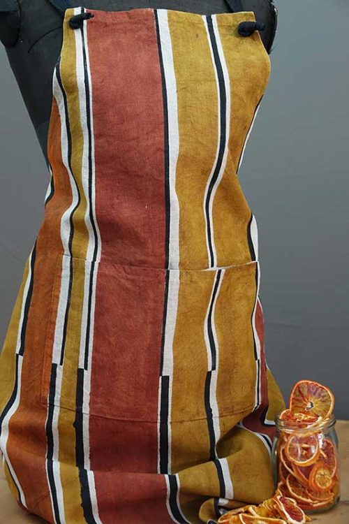 Linen apron tobacco stripes