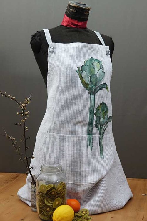 Artichoke striped kitchen apron