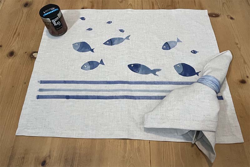tovaglietta tesuto naturale pesci blu