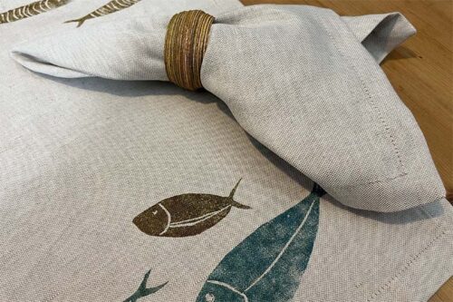 Tovaglietta tessuto naturale pesci azzurri